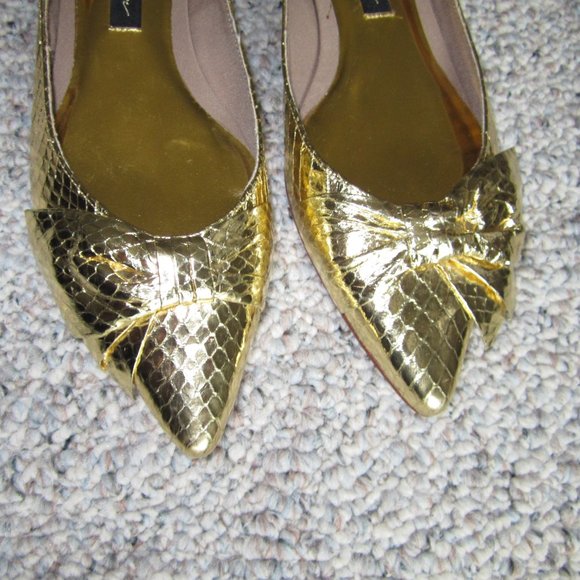 Beverly Feldman Leather Gold Snake print Flat - Picture 2 of 12